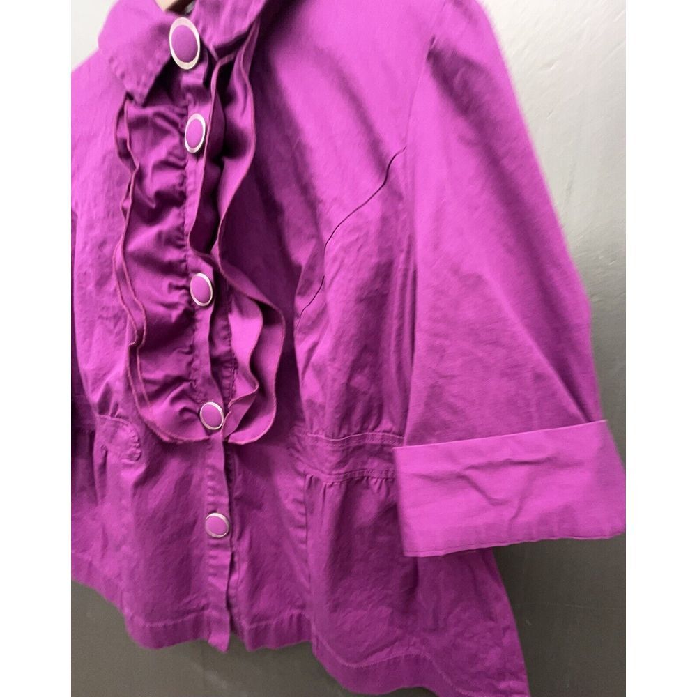 Lane Bryant Shacket 16 Purple Ruffle Button Cotton Stretch 3/4 Sleeve Top Blouse - Picture 7 of 13